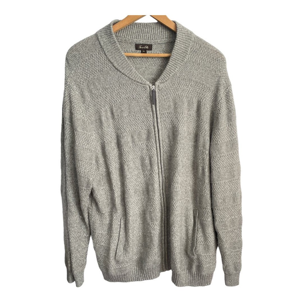 Tasso Elba Full Zip Men's Gray Knit Sweater Size XXL